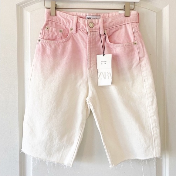 ZARA Pink White Ombré Denim Bermuda Shorts NEW Y2K Dad - Picture 3 of 8